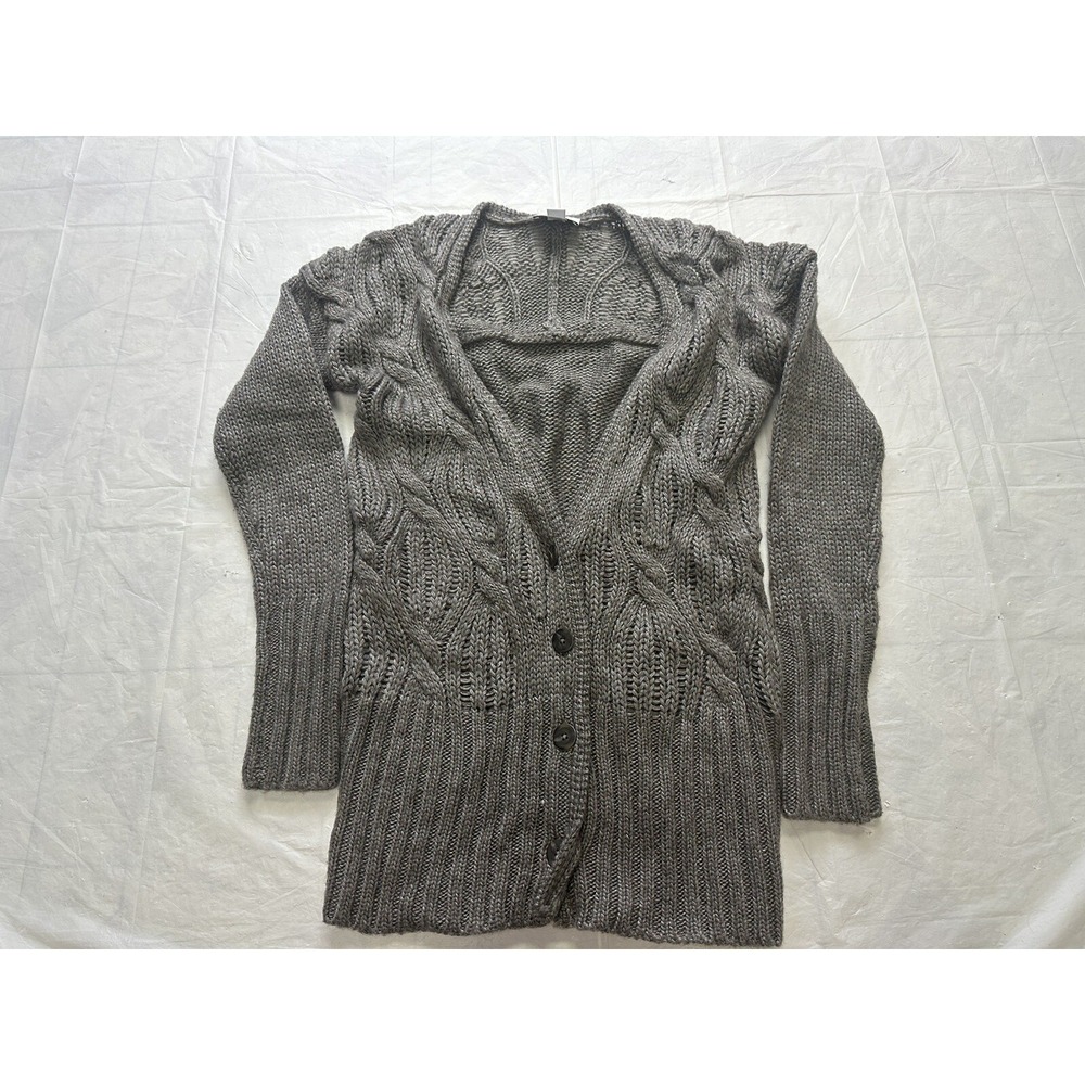 Ann Taylor LOFT Cardigan Wool Mohair Blend Cable Loose Knit size XS Gray